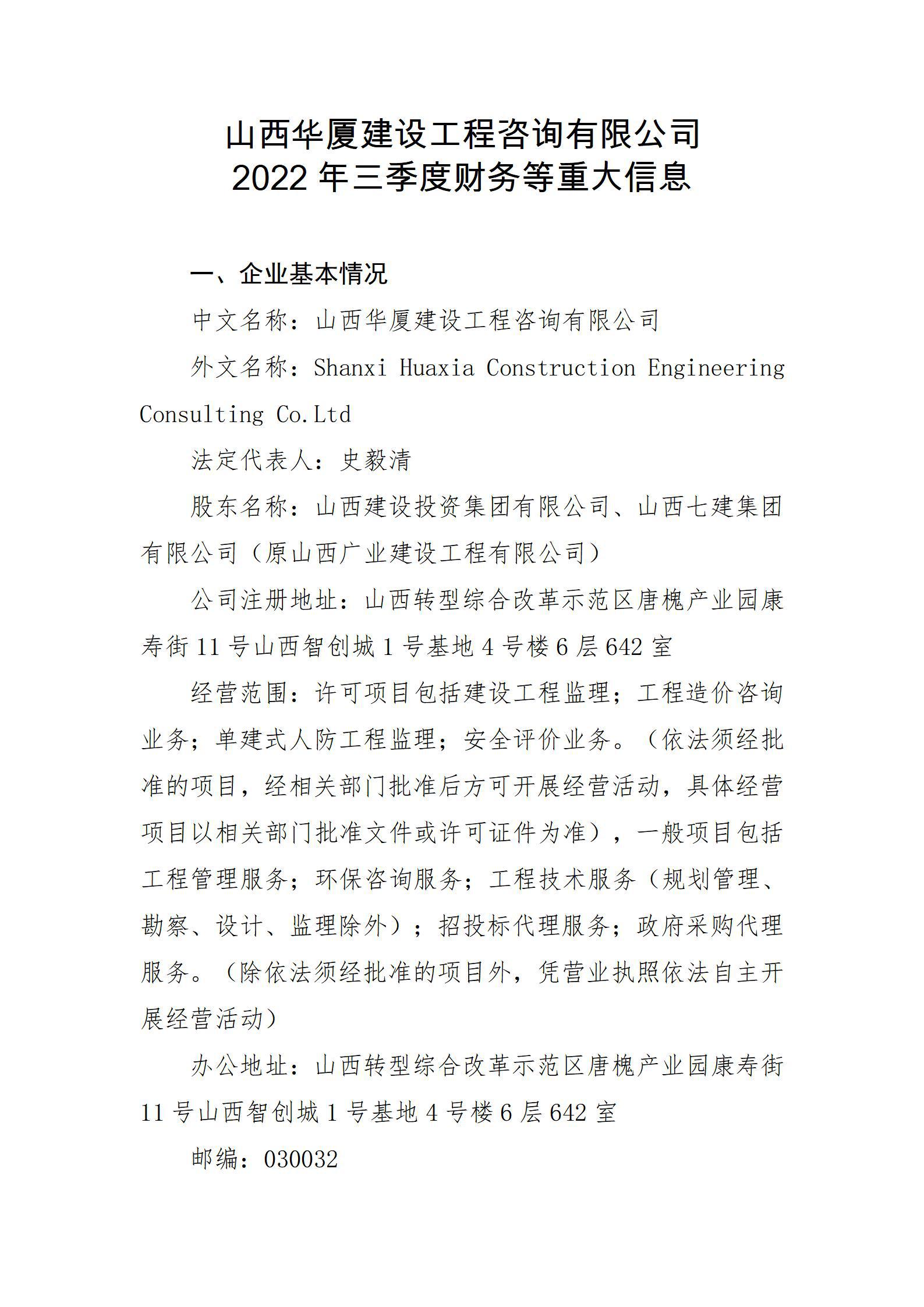 山西华厦冰球突破工程咨询有限公司2022年三季度财务等重大信息