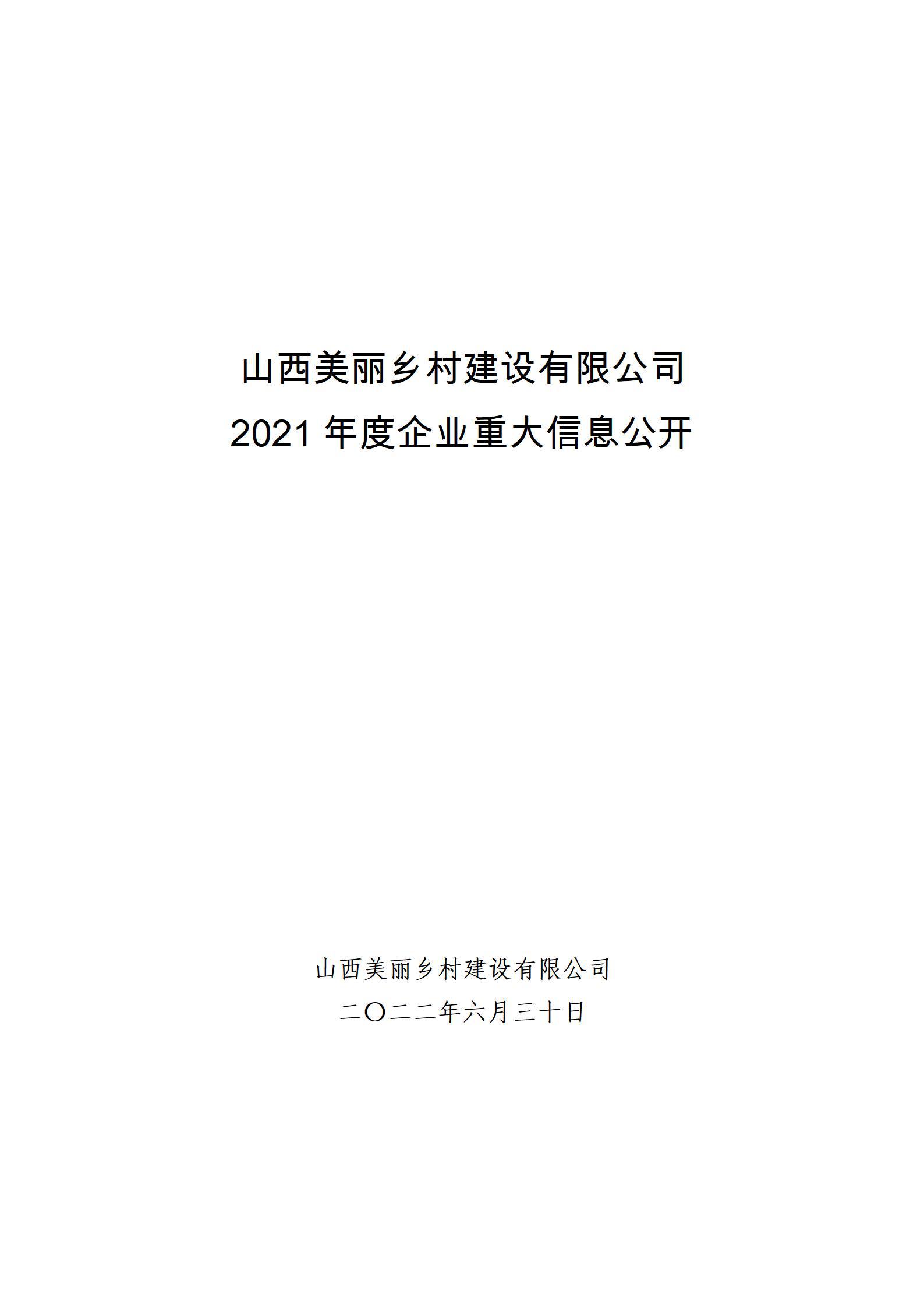 山西美丽乡村冰球突破有限公司2021年度企业重大信息公开